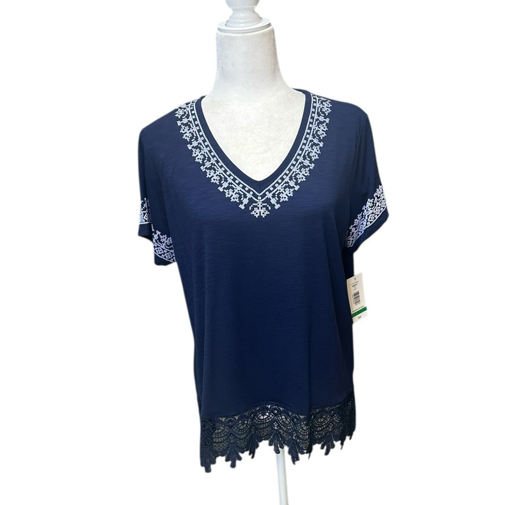 Allison Daley Navy Top with Embroidery - Picture 6 of 6